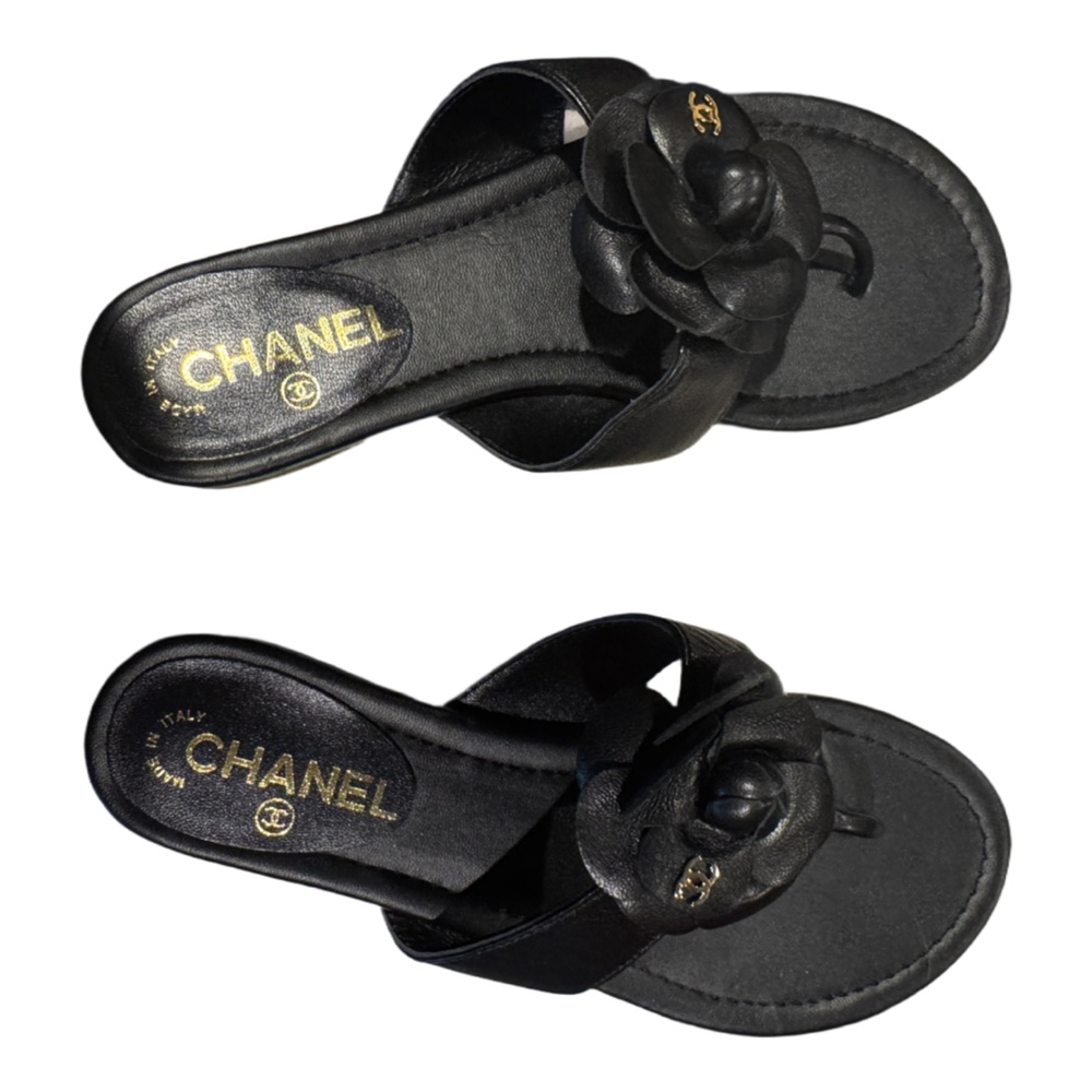 Authentic Like New Chanel Camellia Flower Sandal Women’s 37, Black - Picture 6 of 16